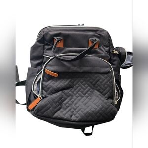 Stylish Black Diaper Bag with Brown Accents